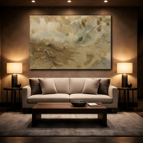 Mockup 2. Leaves On Weathered Wall shown as canvas print