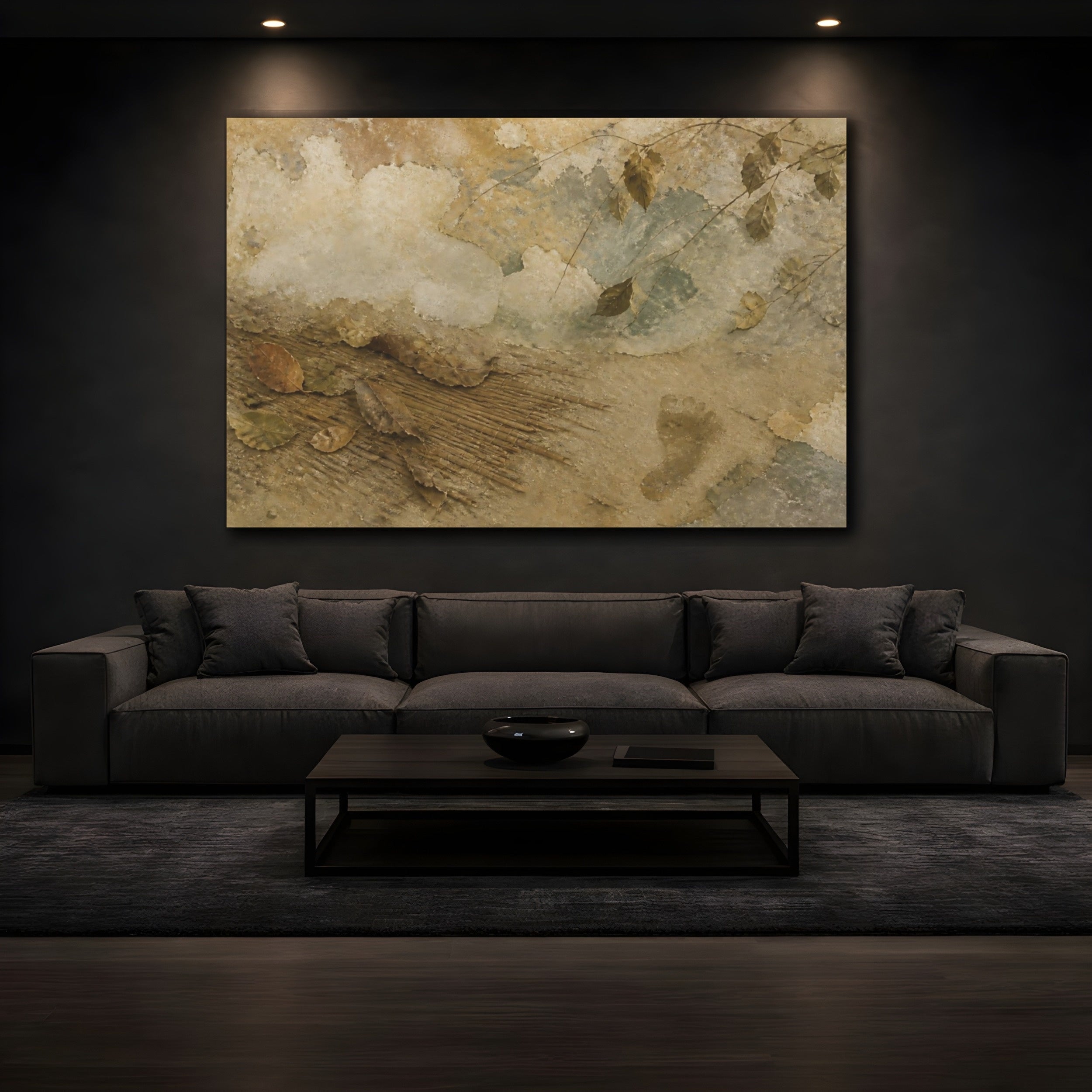 Mockup 3. Leaves On Weathered Wall shown as canvas print