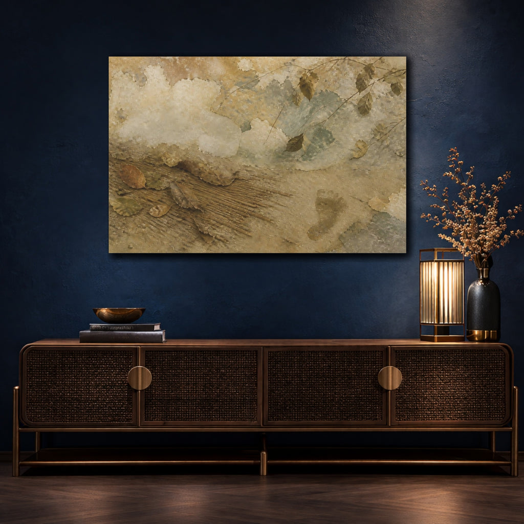 Mockup 4. Leaves On Weathered Wall shown as canvas print
