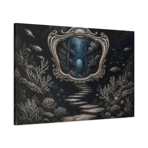 Main Mockup. Library Illusion Mirror shown as canvas print