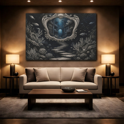 Mockup 2. Library Illusion Mirror shown as canvas print