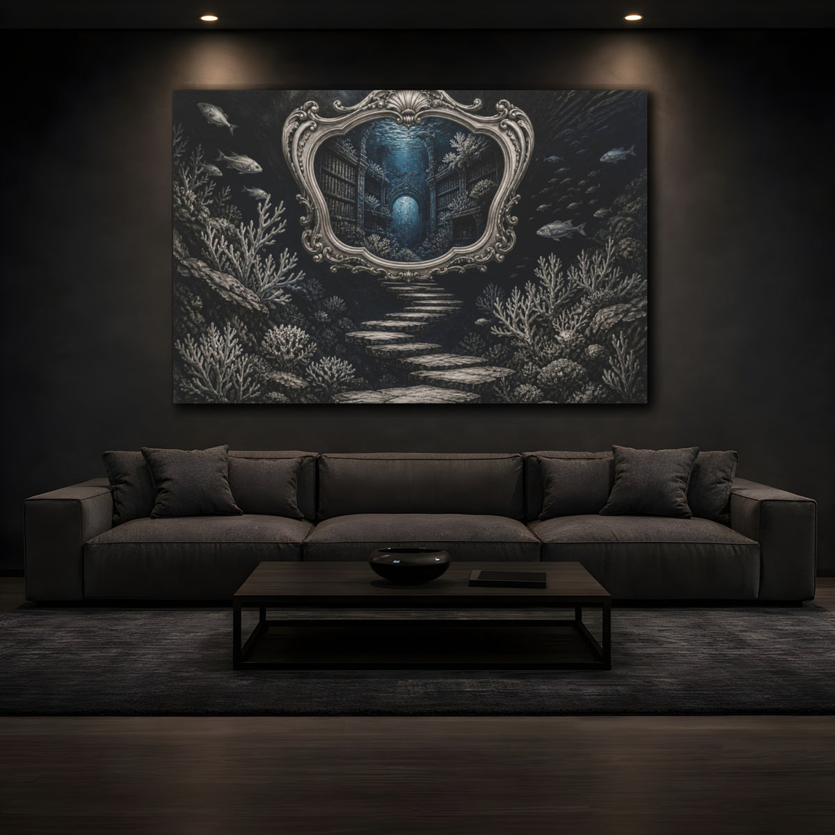 Mockup 3. Library Illusion Mirror shown as canvas print