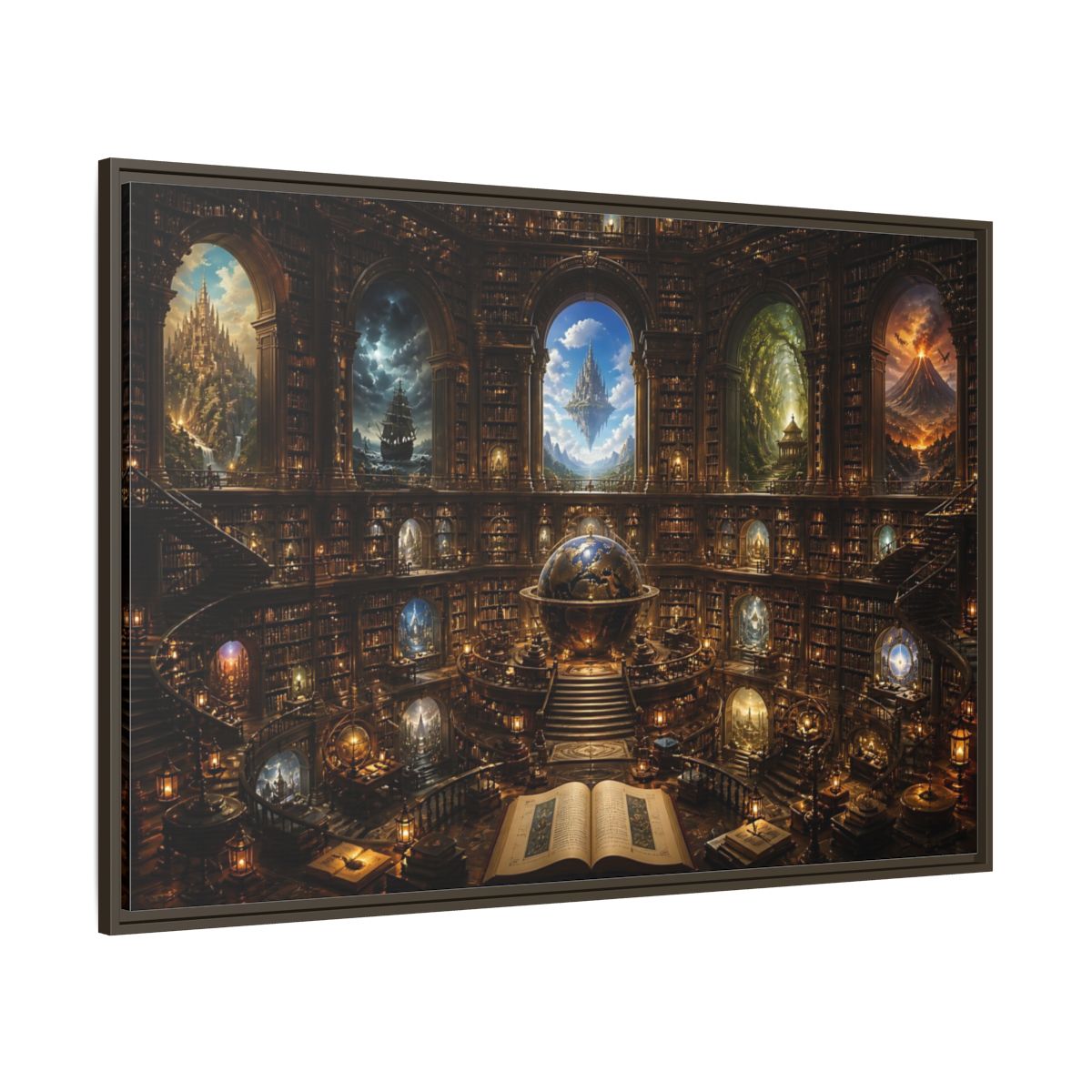 Side Mockup 8. Library Of Secret Worlds shown as framed canvas print