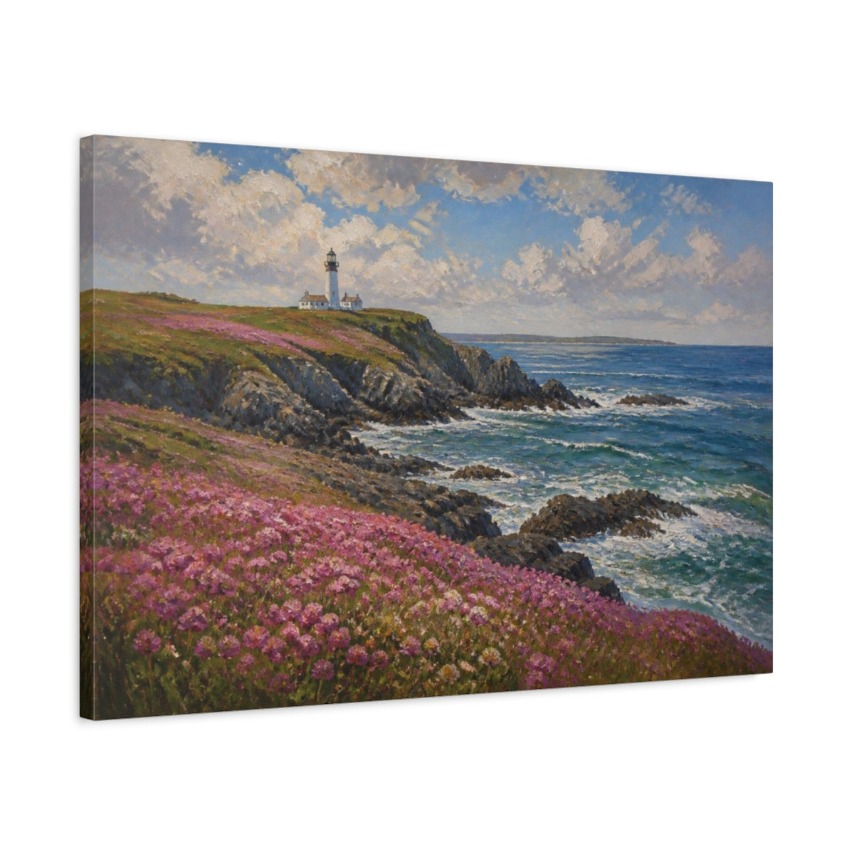 Side Mockup 2. Lighthouse Coastal Landscape shown as canvas print