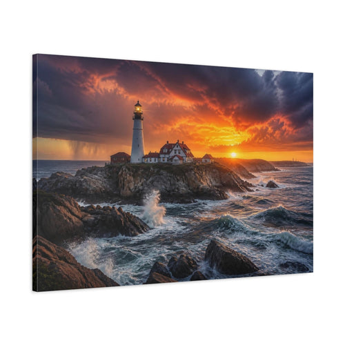 Main Mockup. Lighthouse Sunset Landscape shown as canvas print