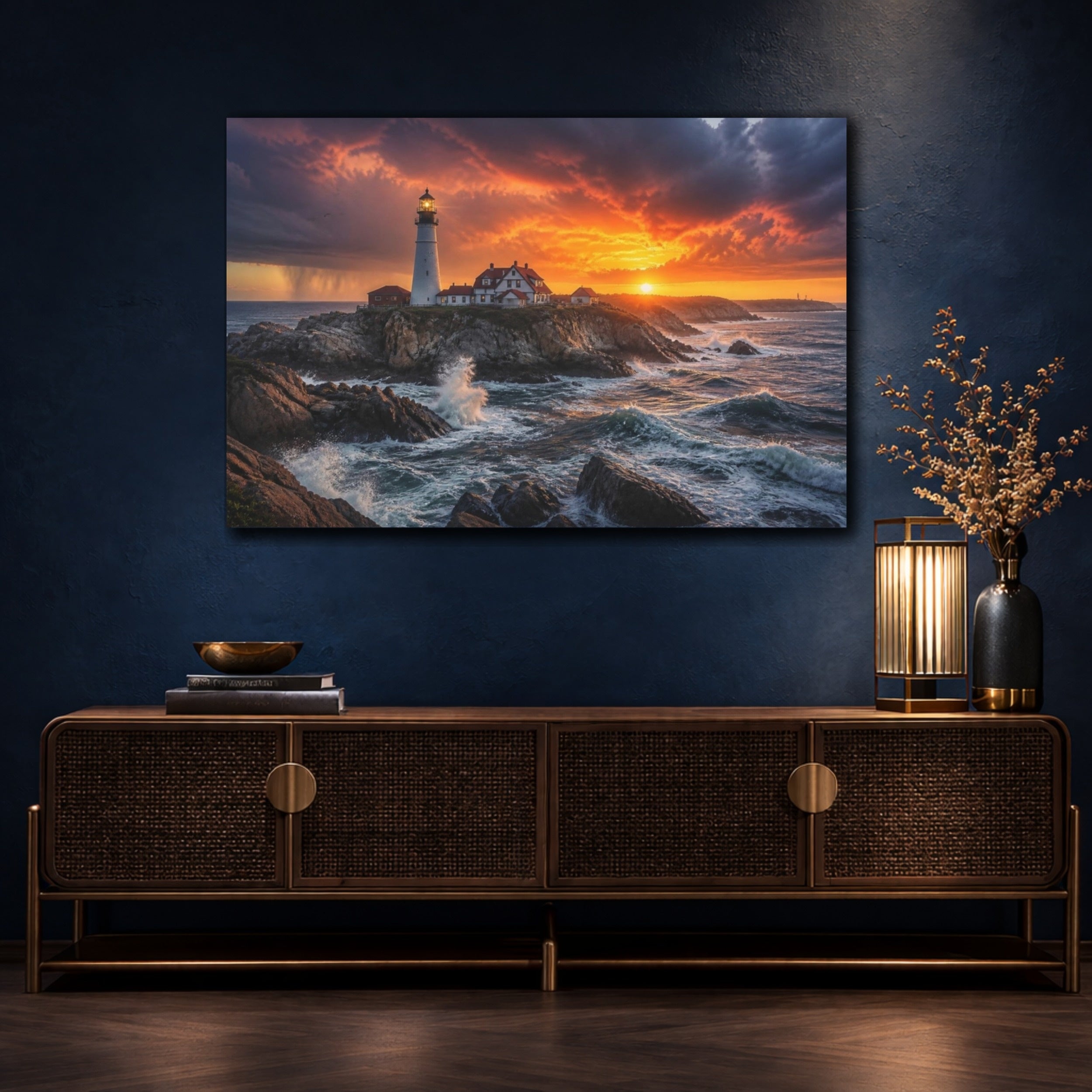 Mockup 4. Lighthouse Sunset Landscape shown as canvas print