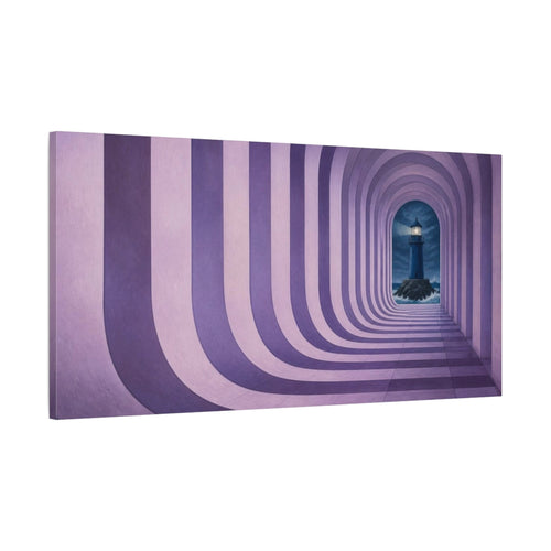 Main Mockup. Lilac Lighthouse Illusion shown as canvas print