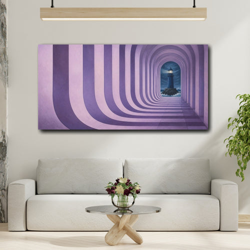 Mockup 2. Lilac Lighthouse Illusion shown as canvas print