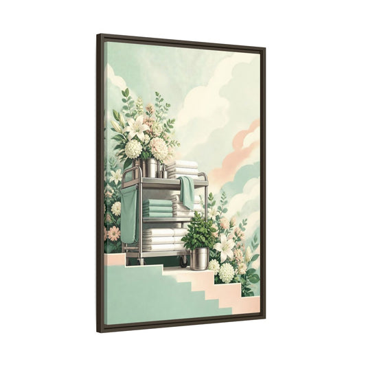 Main Mockup. Linen Cart With Lilies shown as framed canvas print
