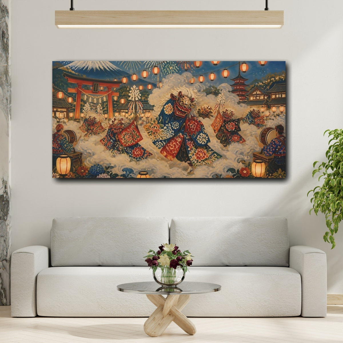 Mockup 2. Lion Dance At Shrine shown as canvas print