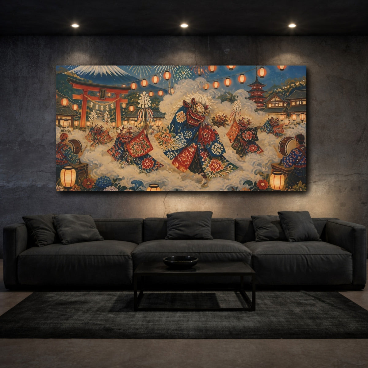 Mockup 3. Lion Dance At Shrine shown as canvas print