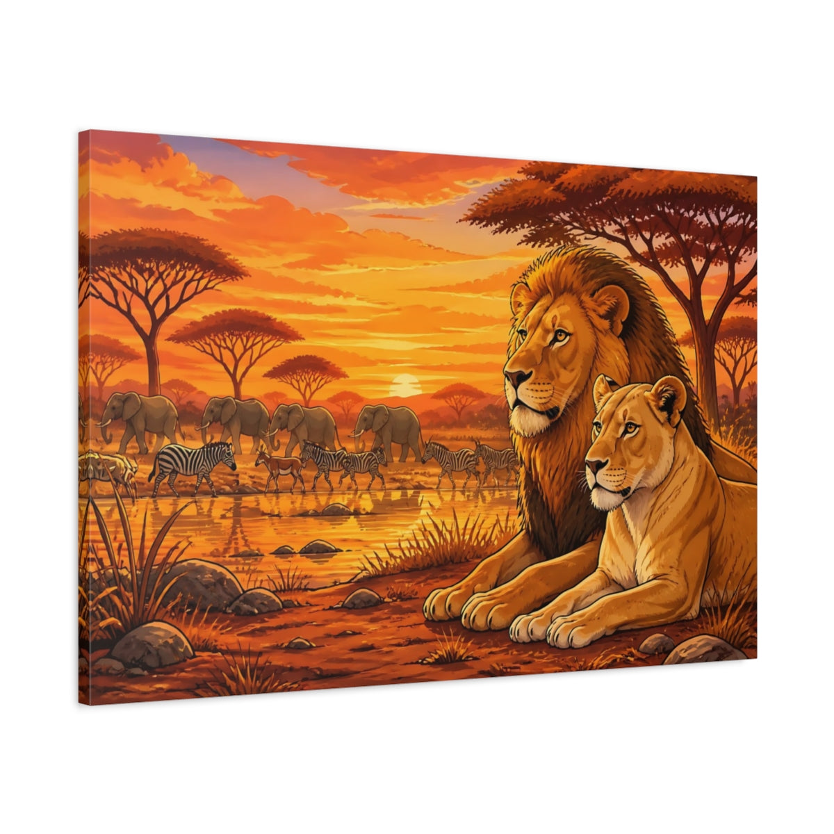 Main Mockup. Lion Pair Animals shown as canvas print