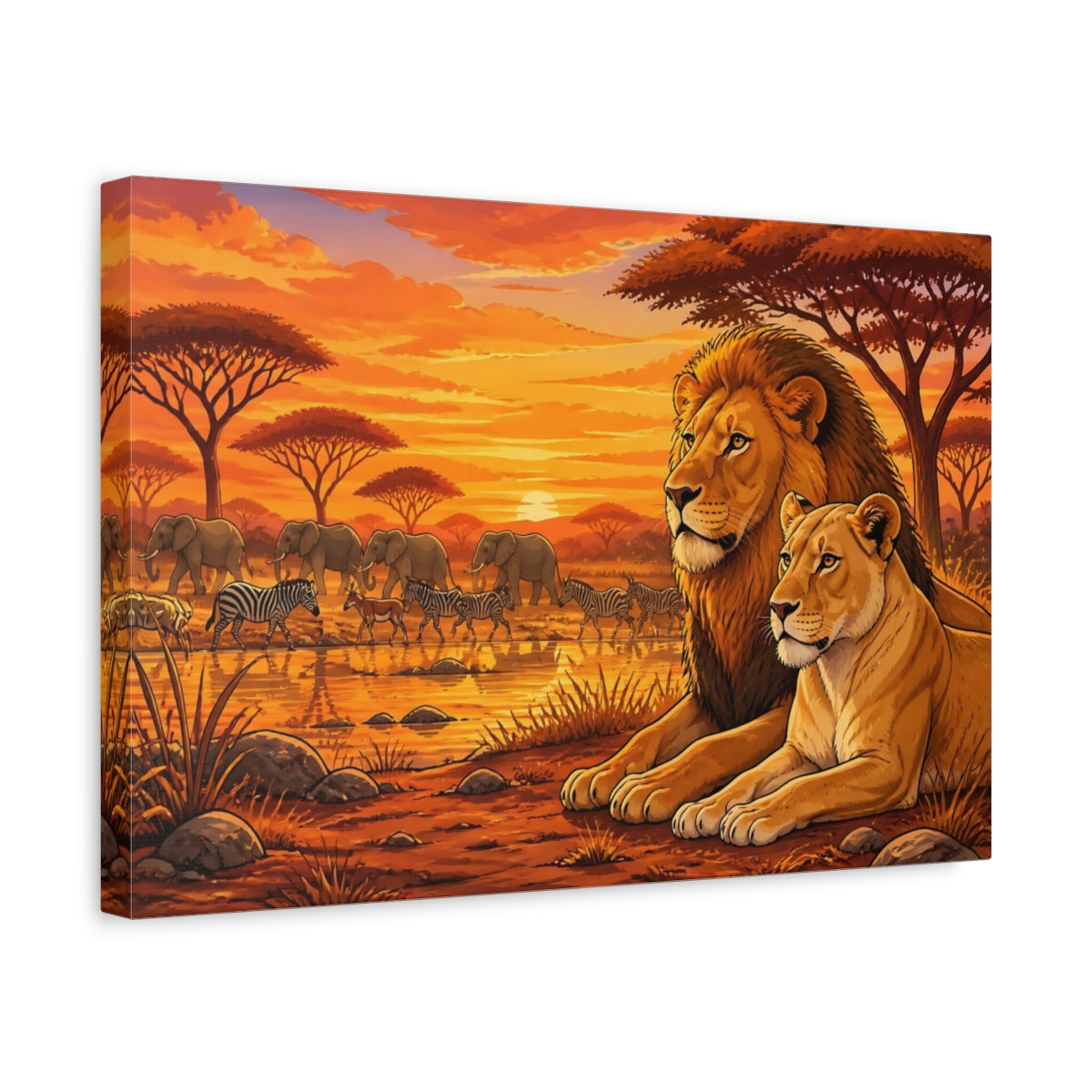 Side Mockup 4. Lion Pair Animals shown as canvas print