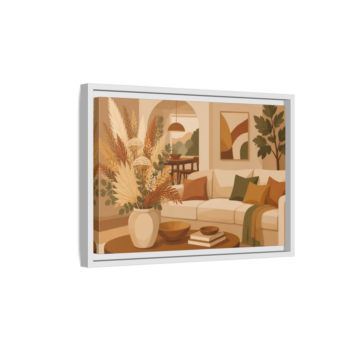 Side Mockup 4. Living Room Dried Bouquet shown as framed canvas print