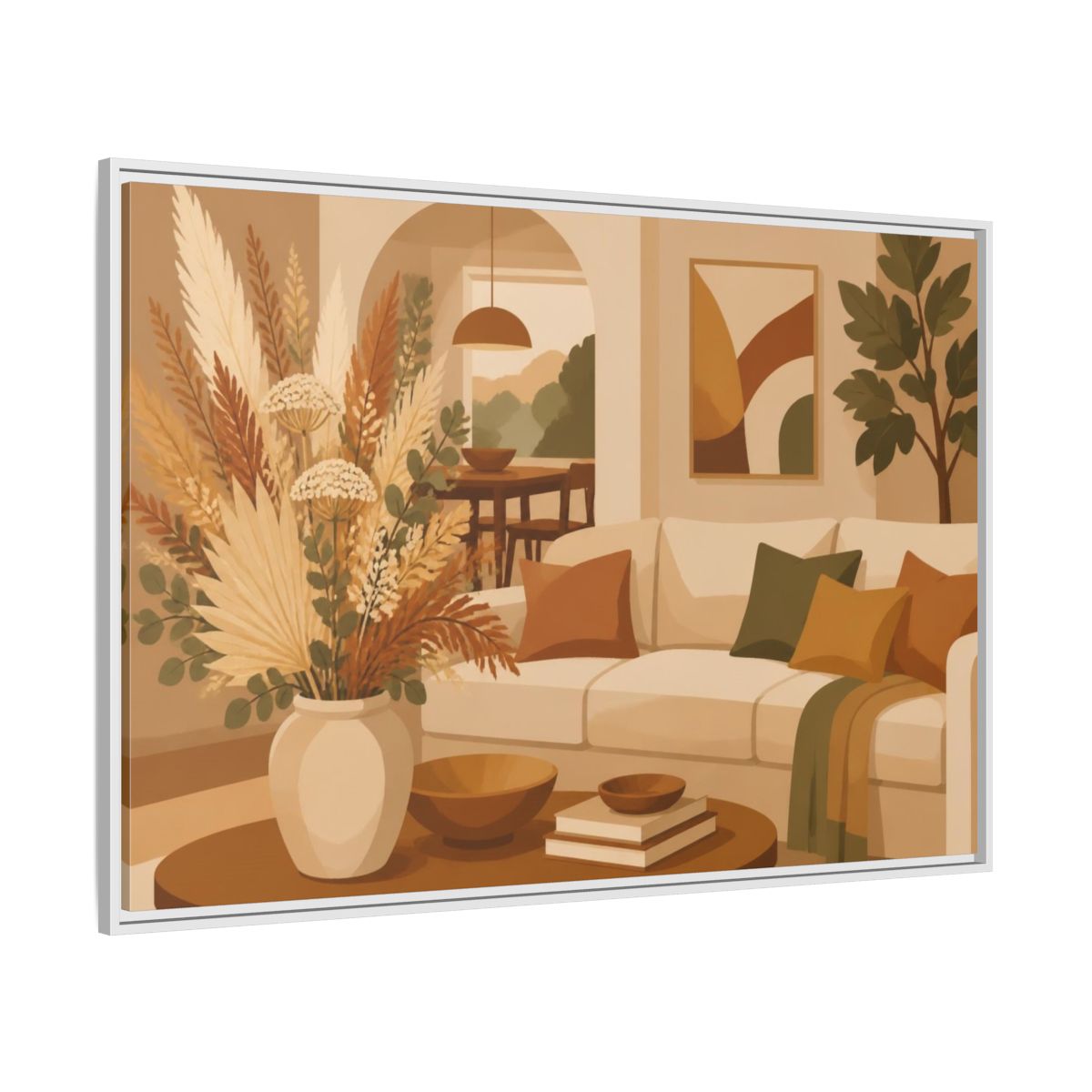 Side Mockup 7. Living Room Dried Bouquet shown as framed canvas print