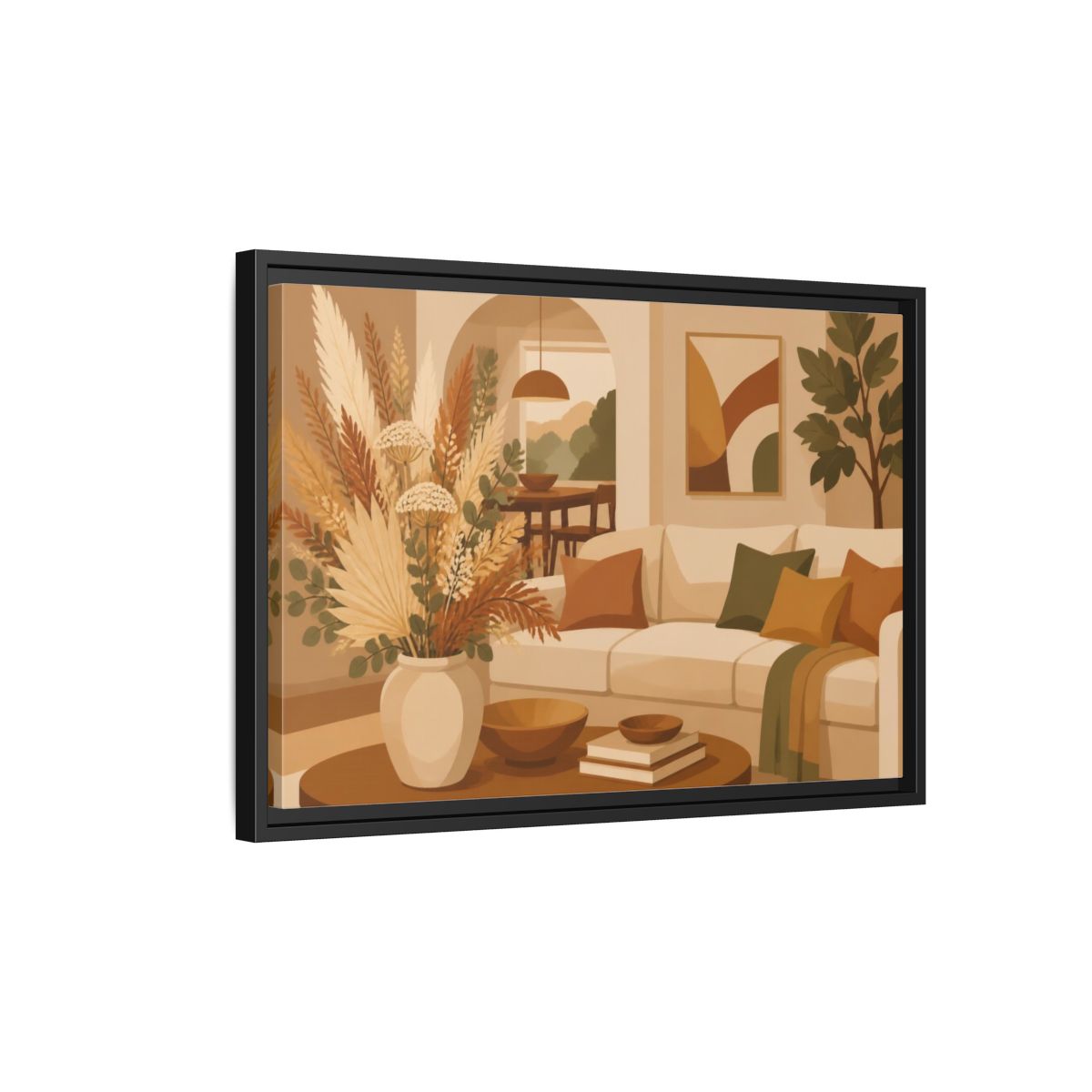 Side Mockup 3. Living Room Dried Bouquet shown as framed canvas print