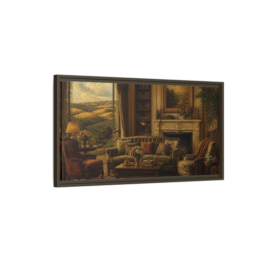 Main Mockup. Living Room Sofa Landscape shown as framed canvas print