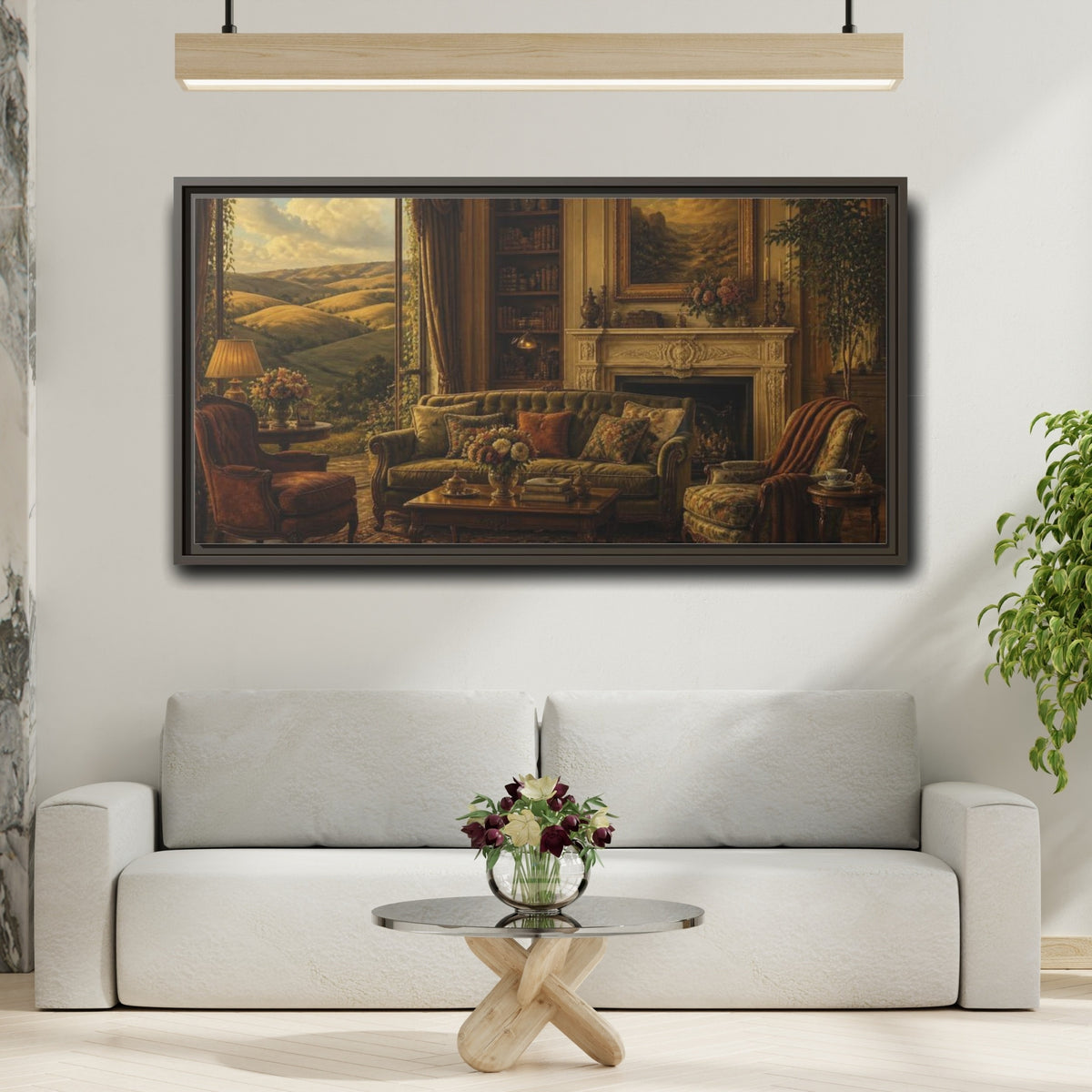 Mockup 2. Living Room Sofa Landscape shown as framed canvas print