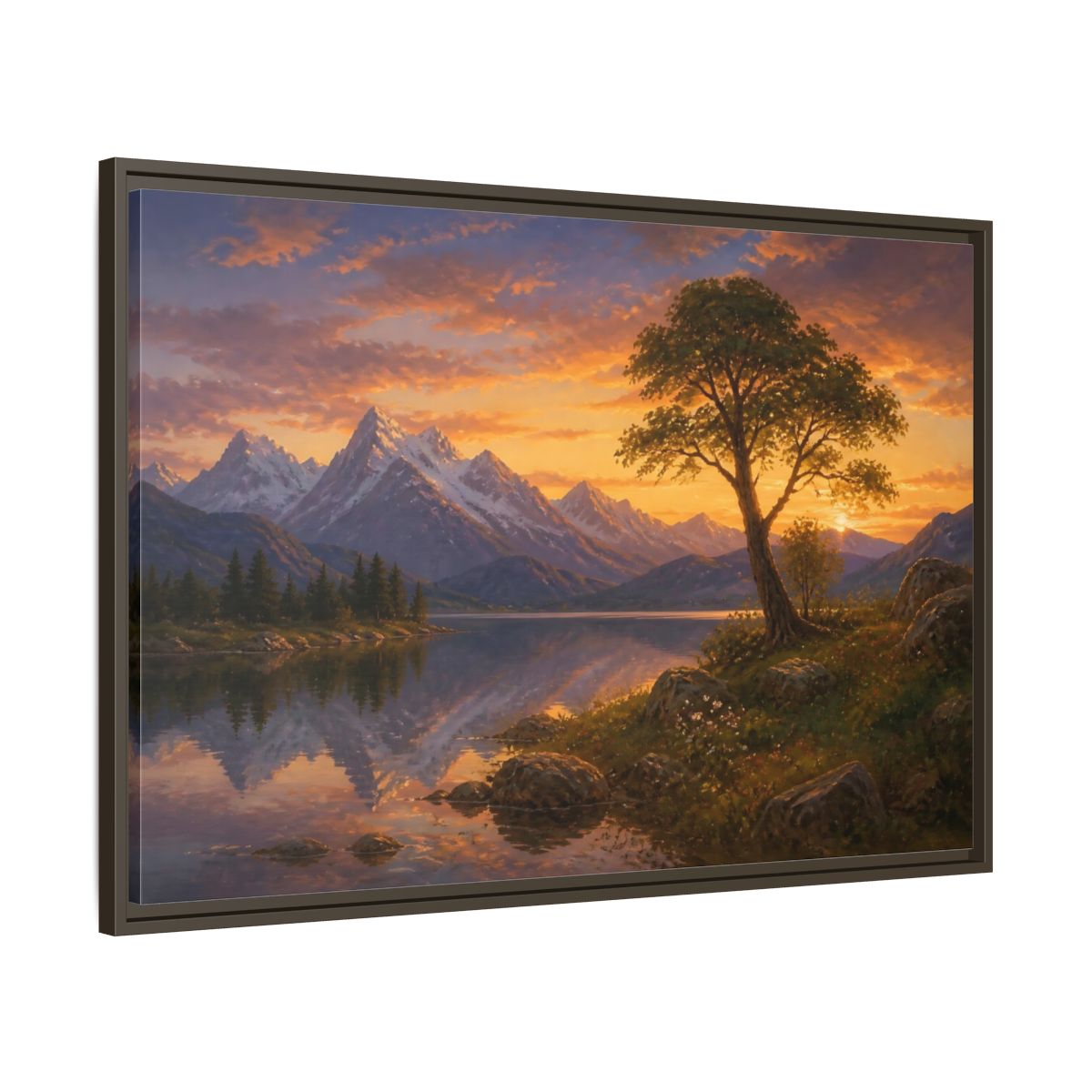 Main Mockup. Lone Tree Alpine Landscape shown as framed canvas print