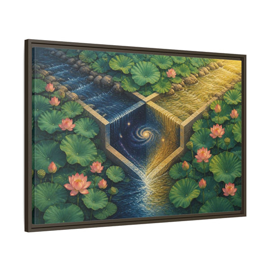 Main Mockup. Lotus Illusion shown as framed canvas print
