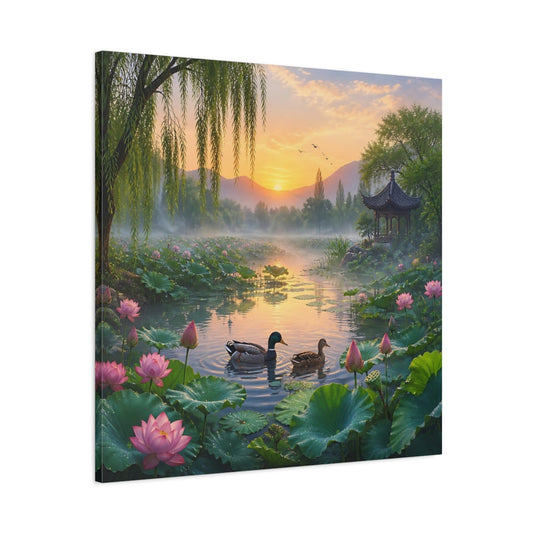 Main Mockup. Lotus Pond Landscape shown as canvas print