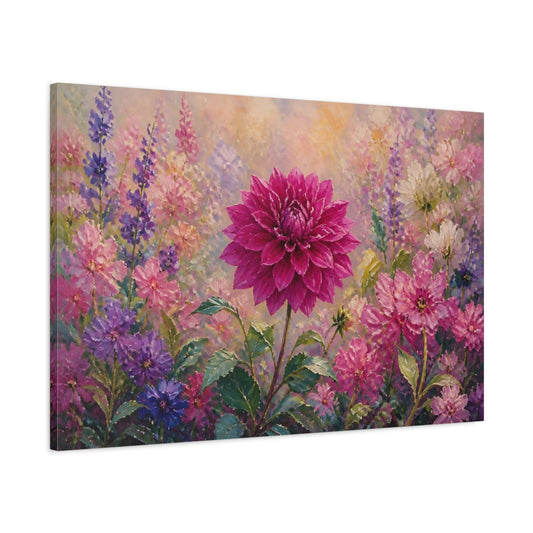 Main Mockup. Magenta Dahlia Flowers shown as canvas print