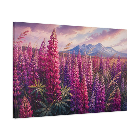 Main Mockup. Magenta Lupine Flowers shown as canvas print