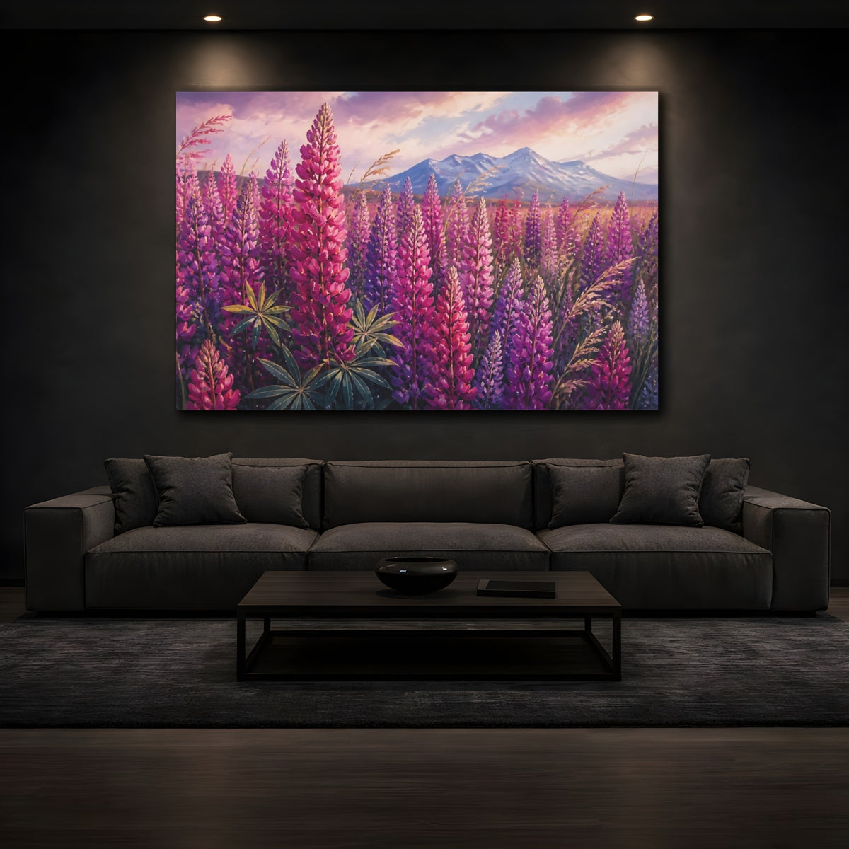 Mockup 3. Magenta Lupine Flowers shown as canvas print