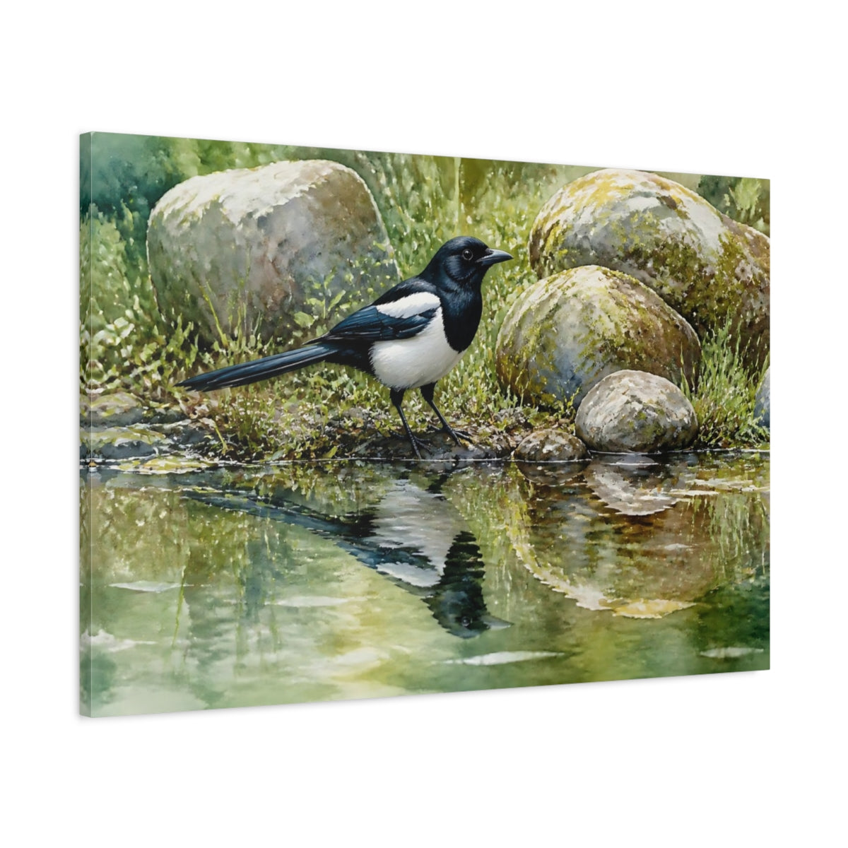 Main Mockup. Magpie Animal Study shown as canvas print
