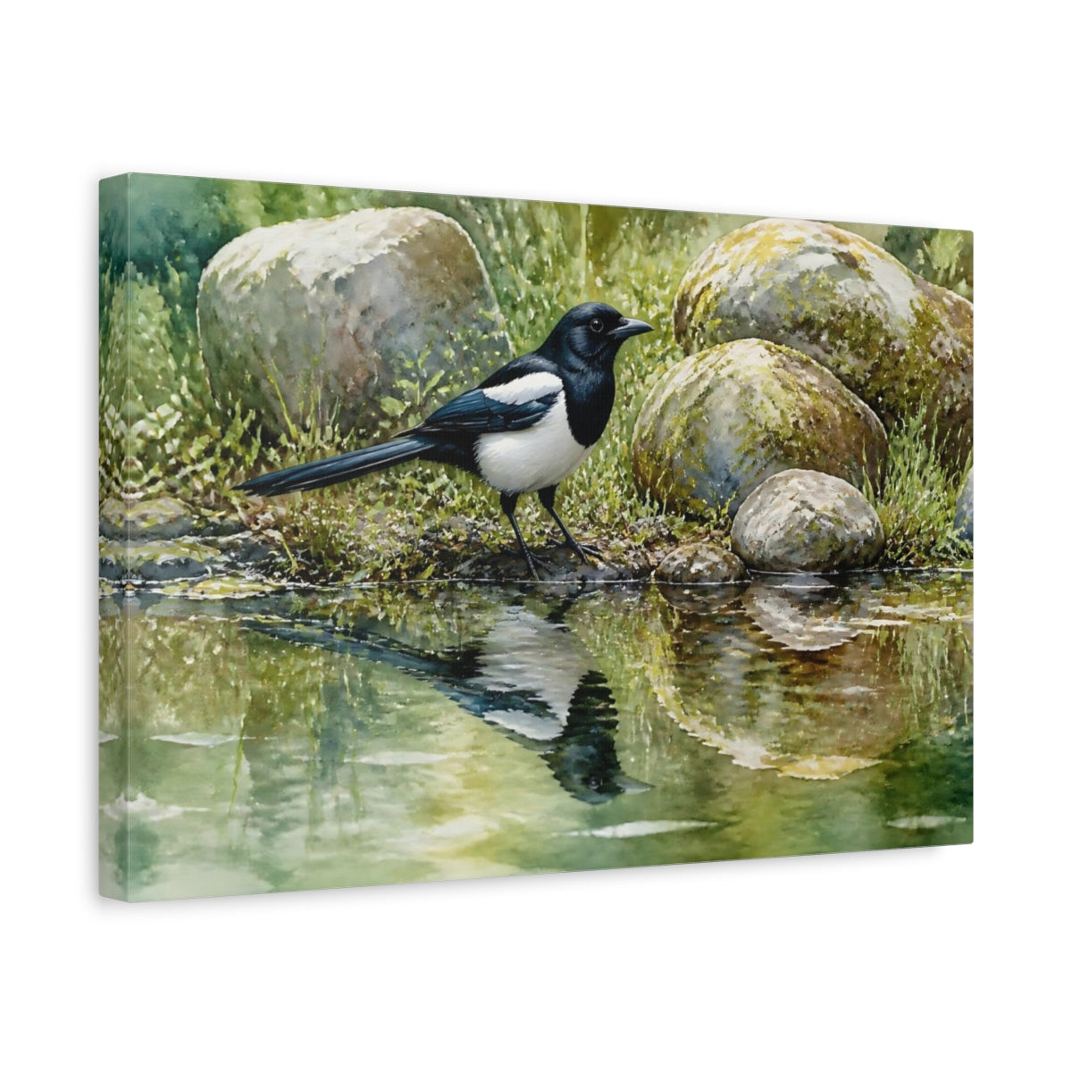 Side Mockup 4. Magpie Animal Study shown as canvas print