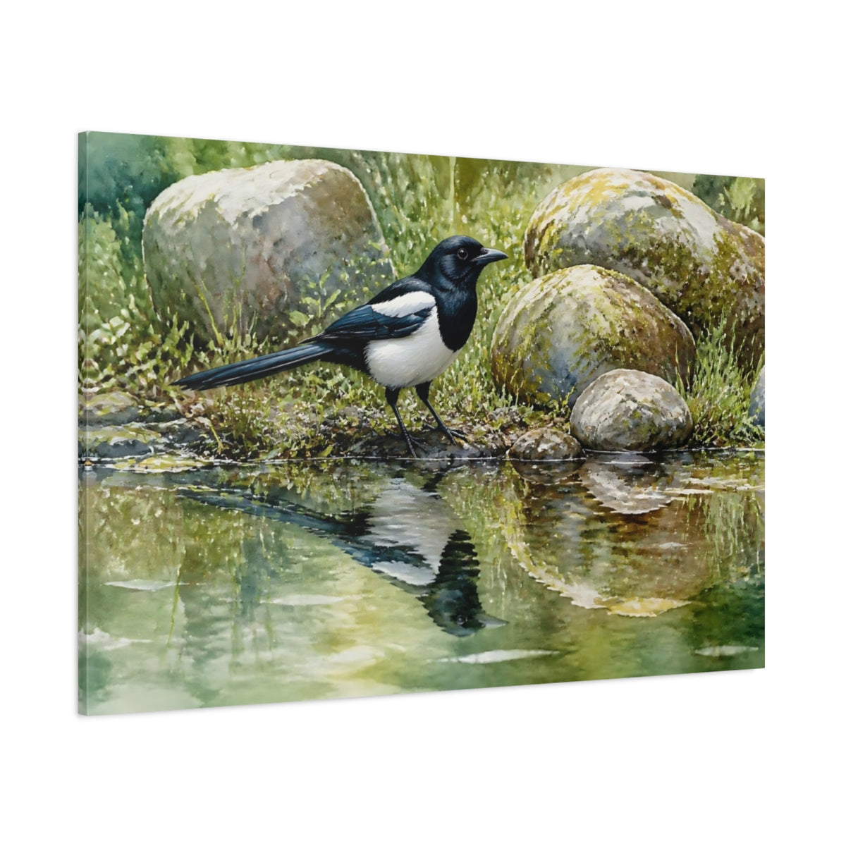 Side Mockup 1. Magpie Animal Study shown as canvas print