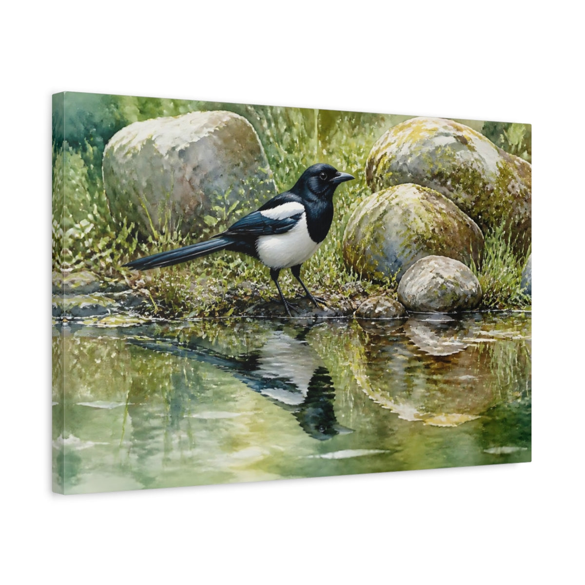 Side Mockup 3. Magpie Animal Study shown as canvas print