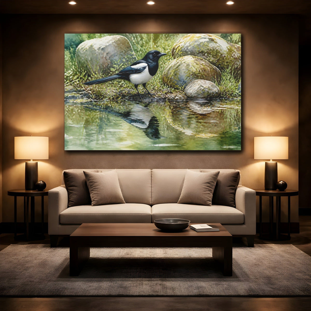 Mockup 2. Magpie Animal Study shown as canvas print