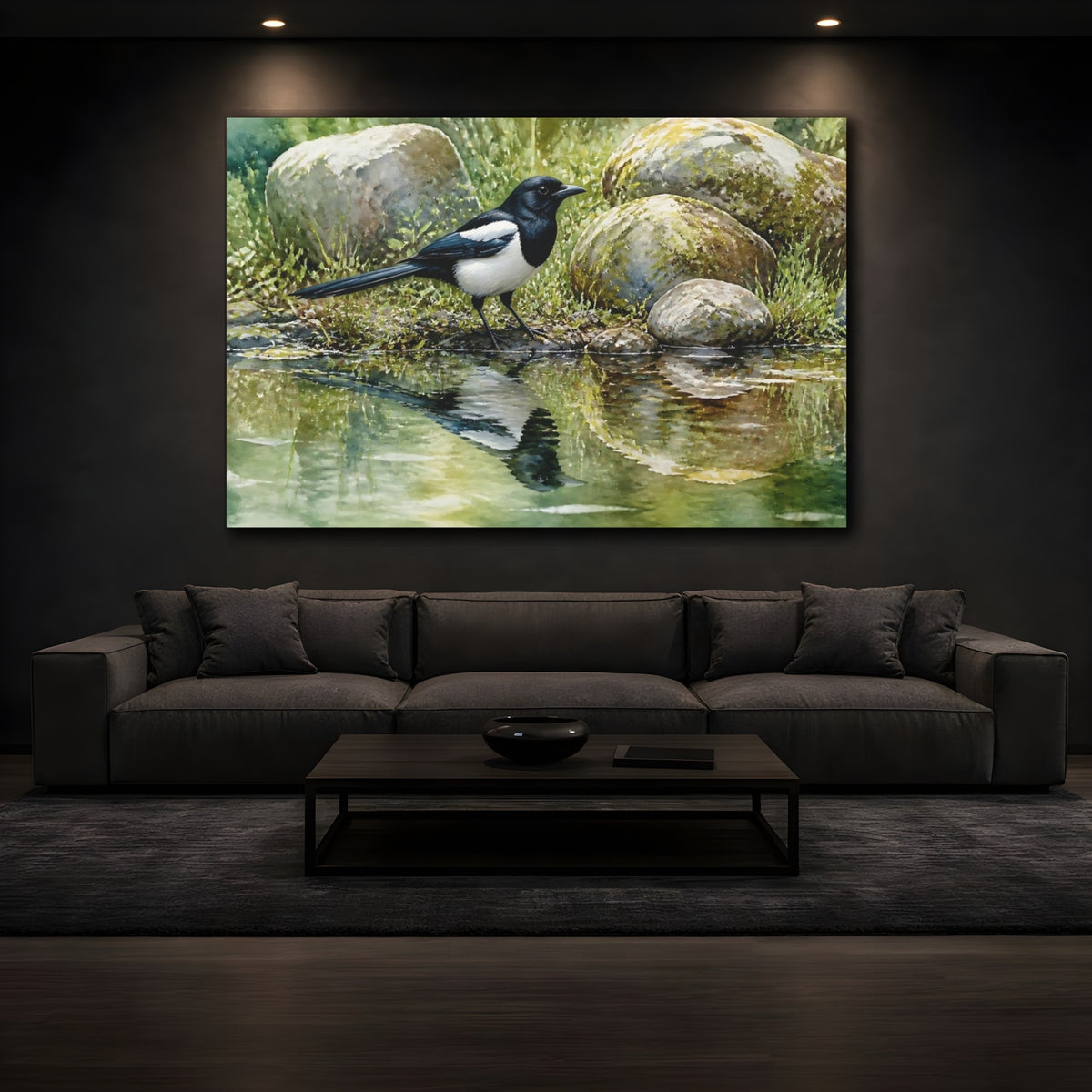 Mockup 3. Magpie Animal Study shown as canvas print