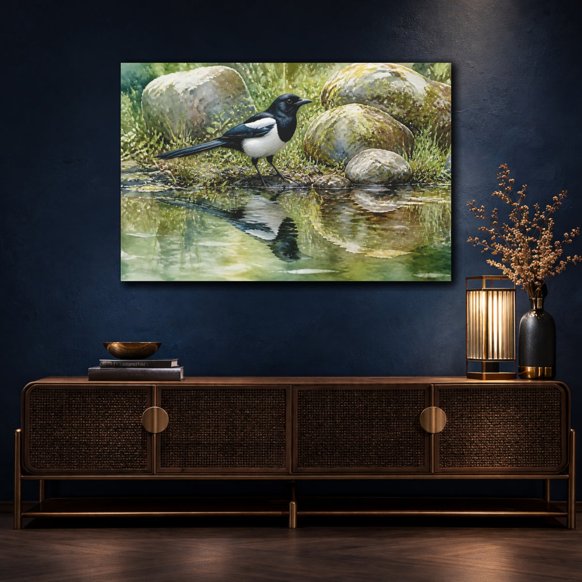 Mockup 4. Magpie Animal Study shown as canvas print