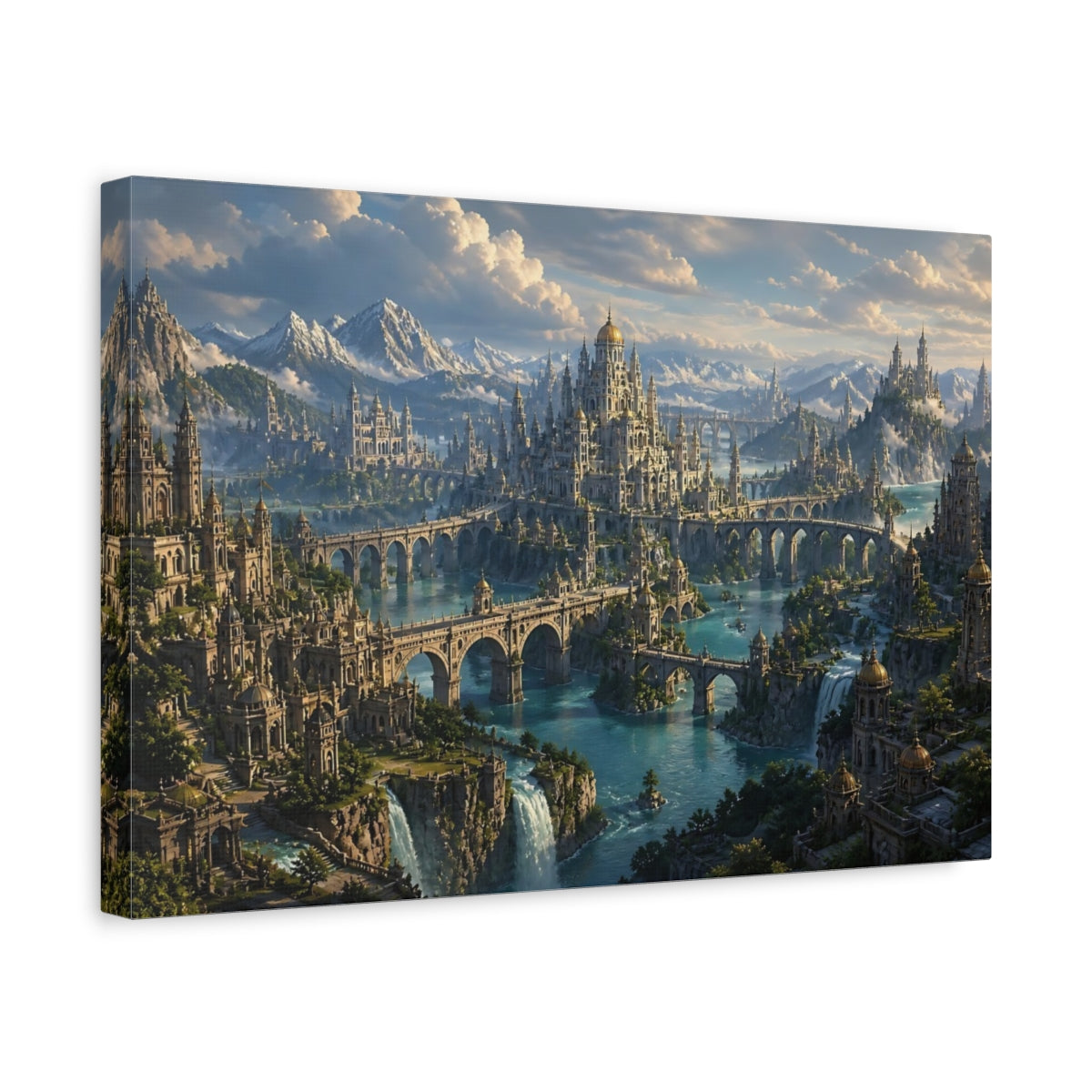 Side Mockup 4. Majestic Fantasy Cityscape shown as canvas print