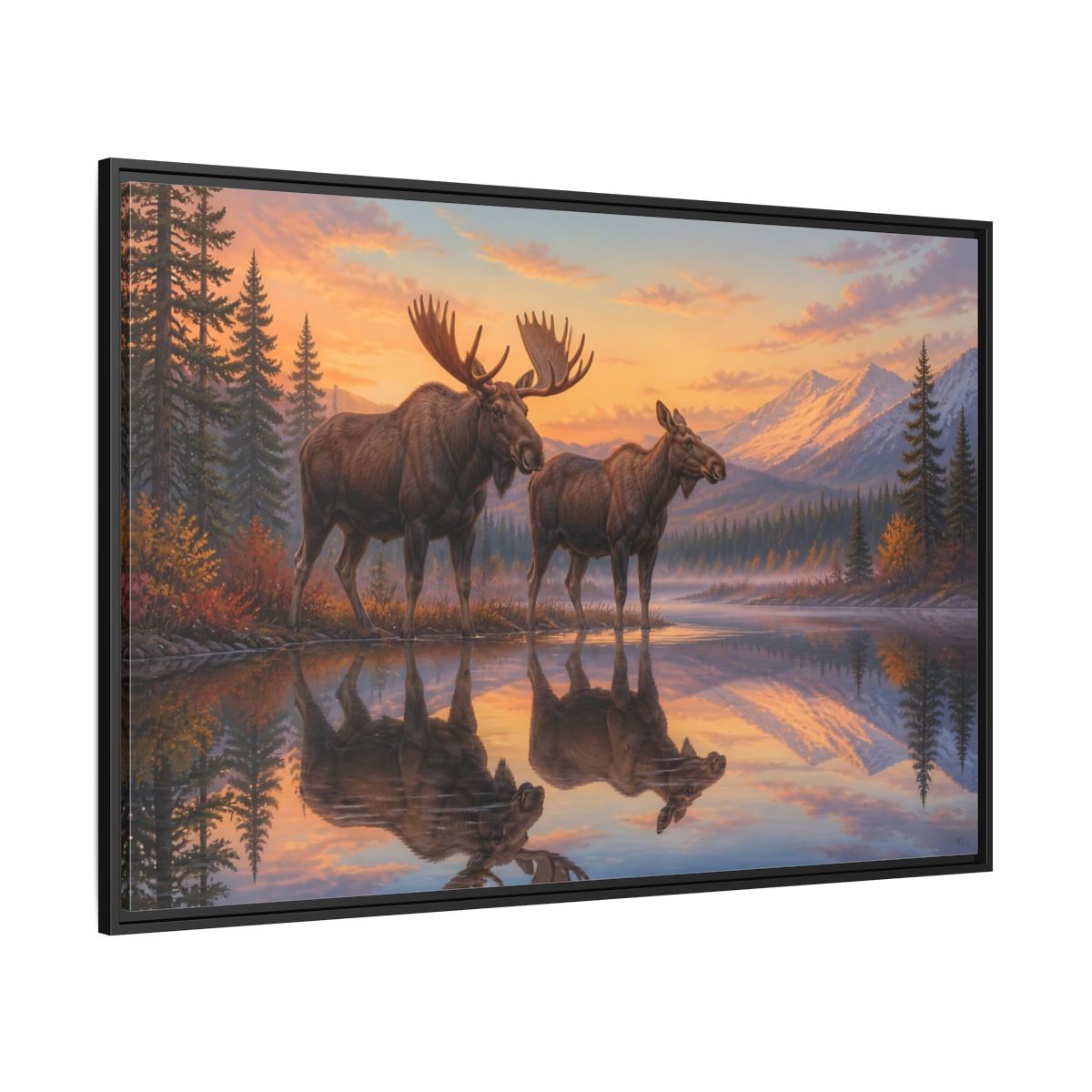 Side Mockup 12. Majestic Moose At Sunset shown as framed canvas print