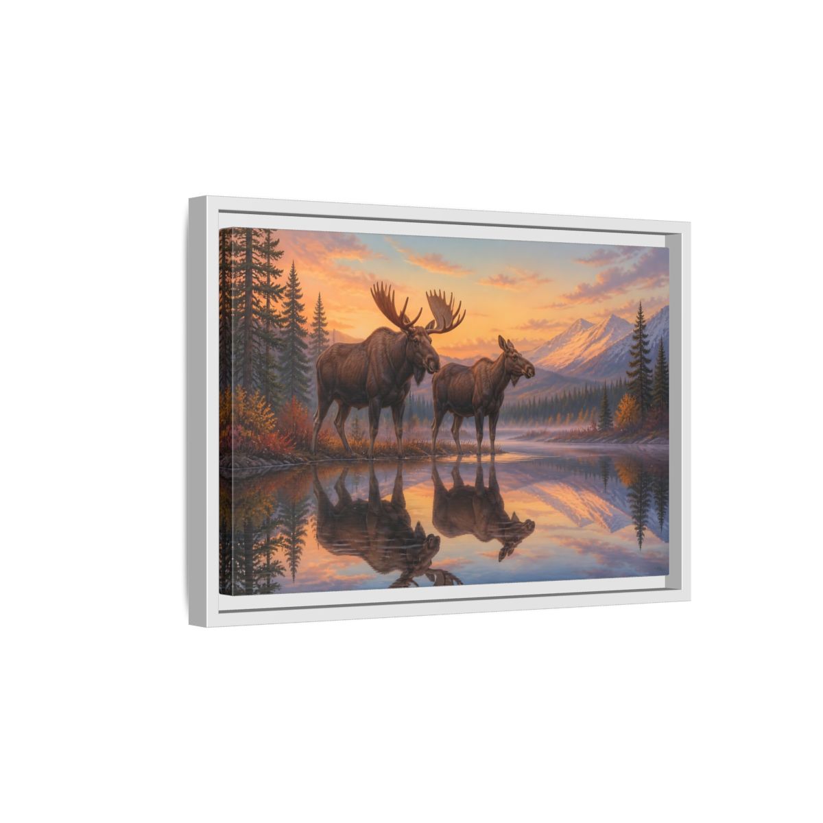 Side Mockup 4. Majestic Moose At Sunset shown as framed canvas print