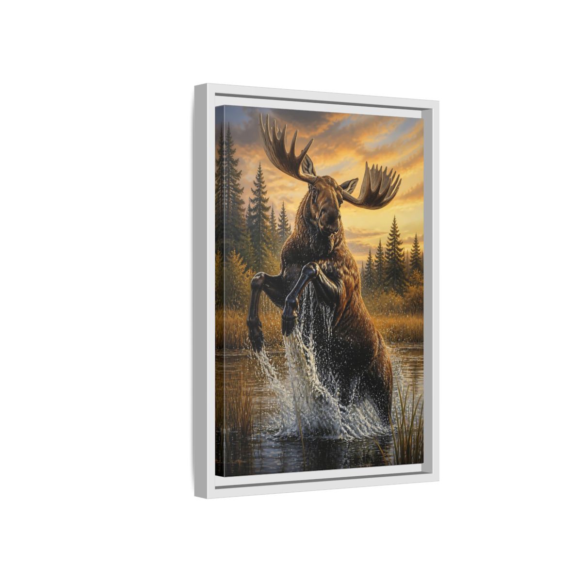 Side Mockup 4. Majestic Moose At Sunset shown as framed canvas print