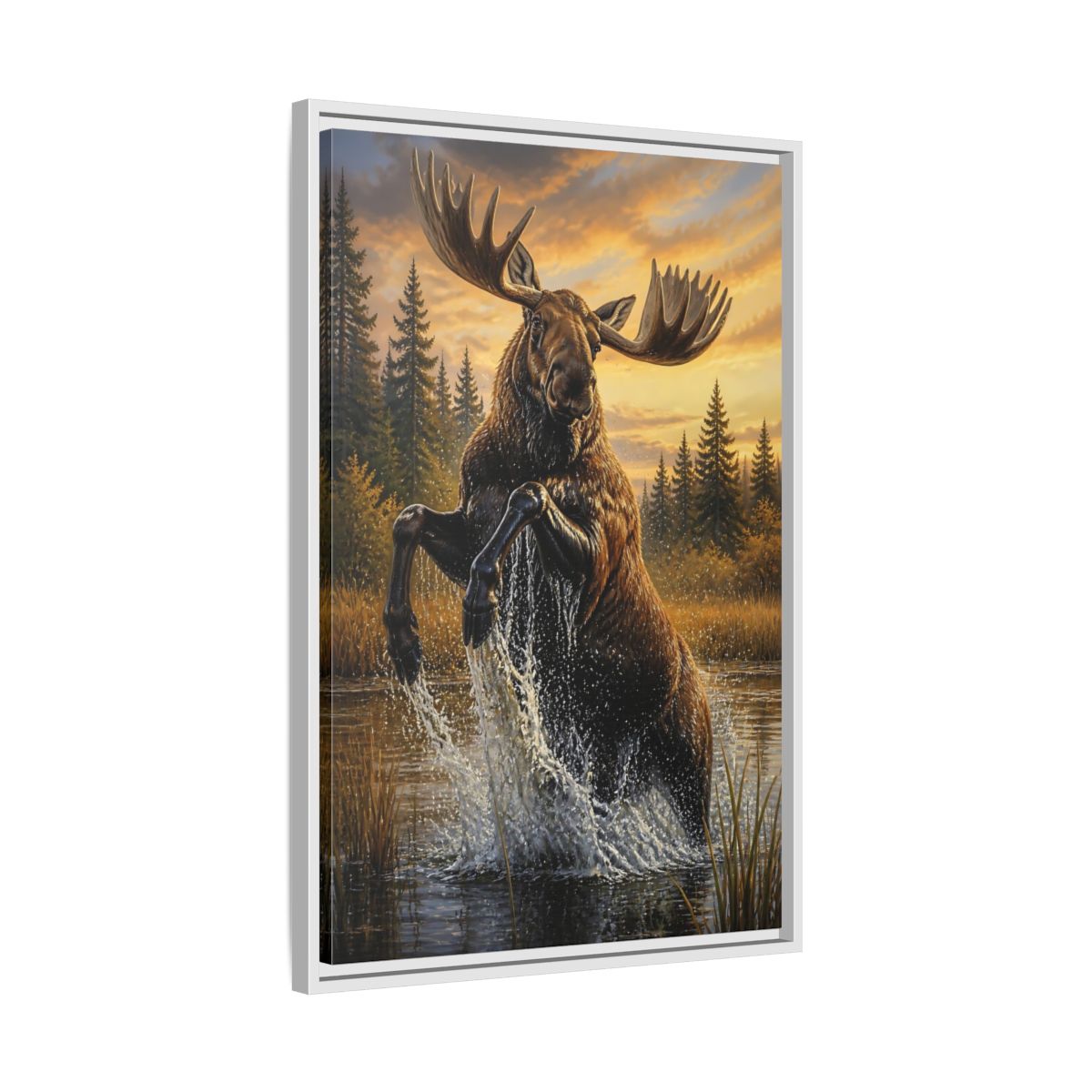 Side Mockup 10. Majestic Moose At Sunset shown as framed canvas print