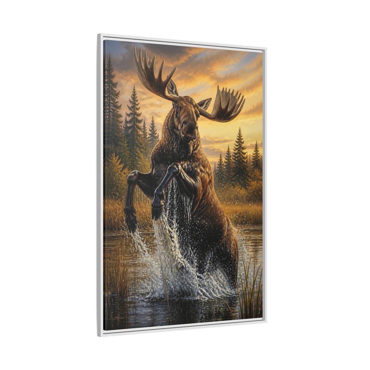 Side Mockup 7. Majestic Moose At Sunset shown as framed canvas print