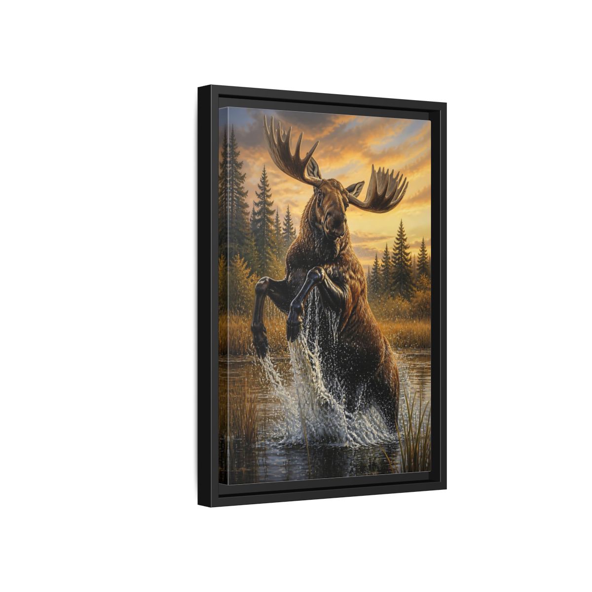 Side Mockup 6. Majestic Moose At Sunset shown as framed canvas print