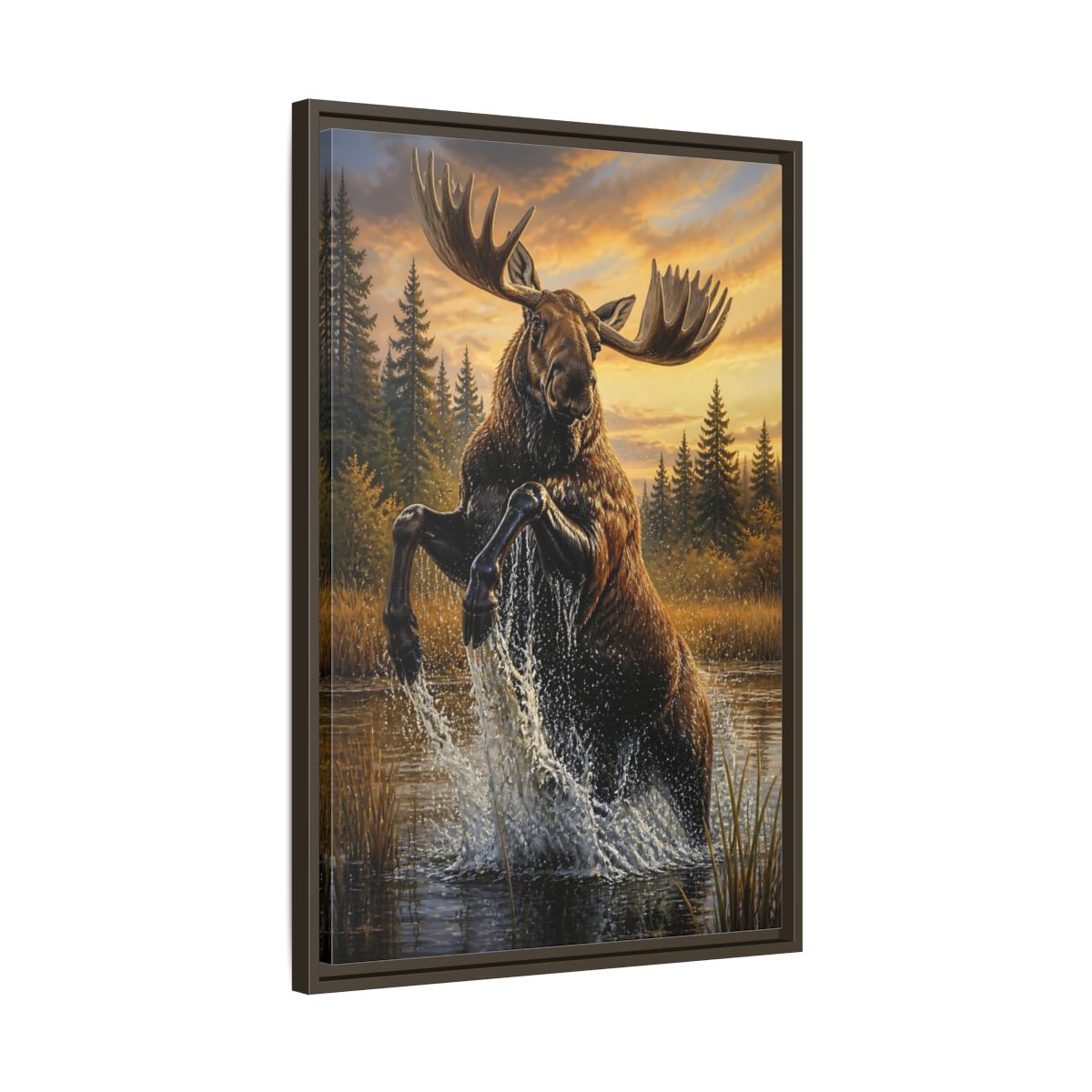Side Mockup 11. Majestic Moose At Sunset shown as framed canvas print