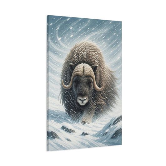 Main Mockup. Majestic Musk Ox In Snow shown as canvas print