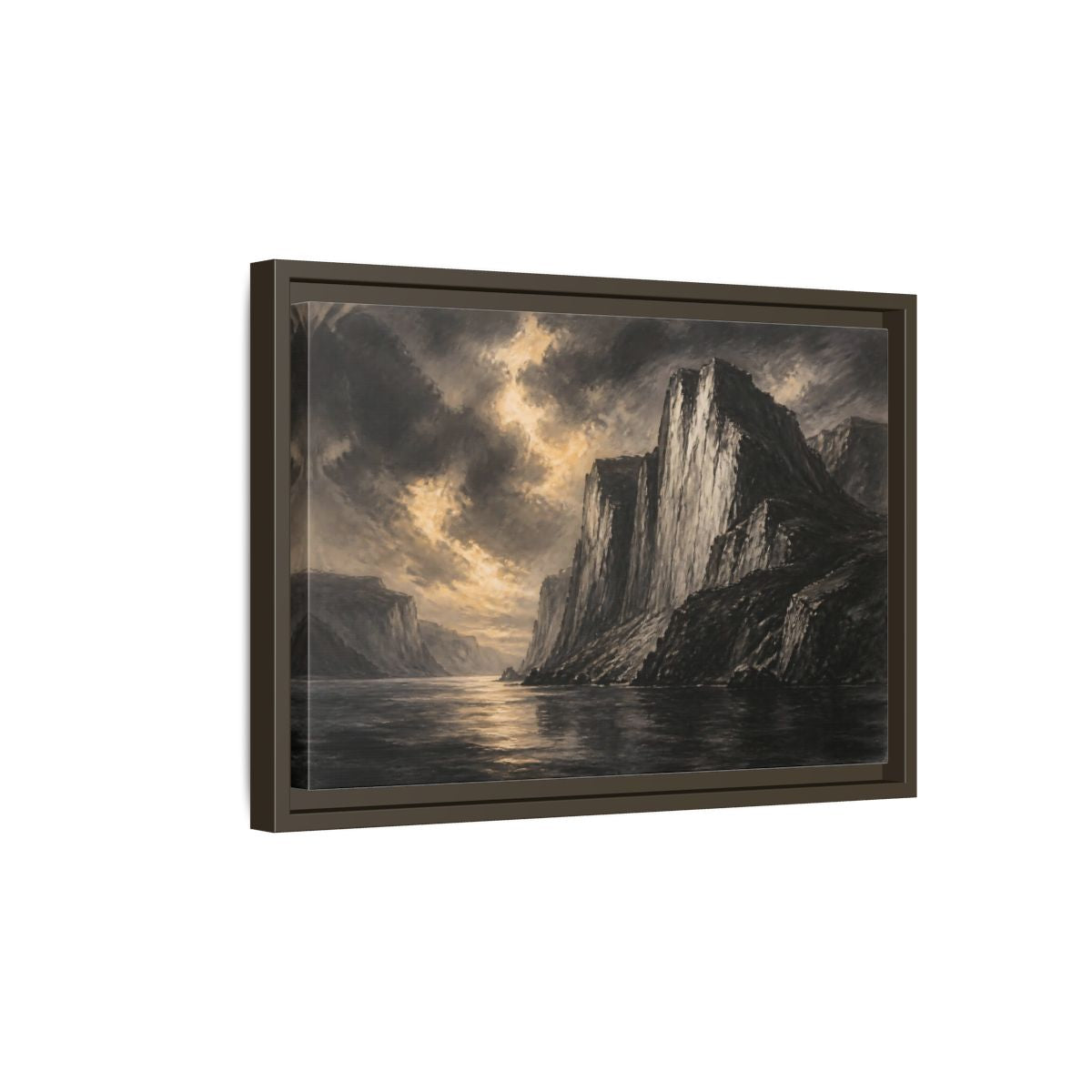 Side Mockup 5. Majestic Sea Cliffs At Dusk shown as framed canvas print