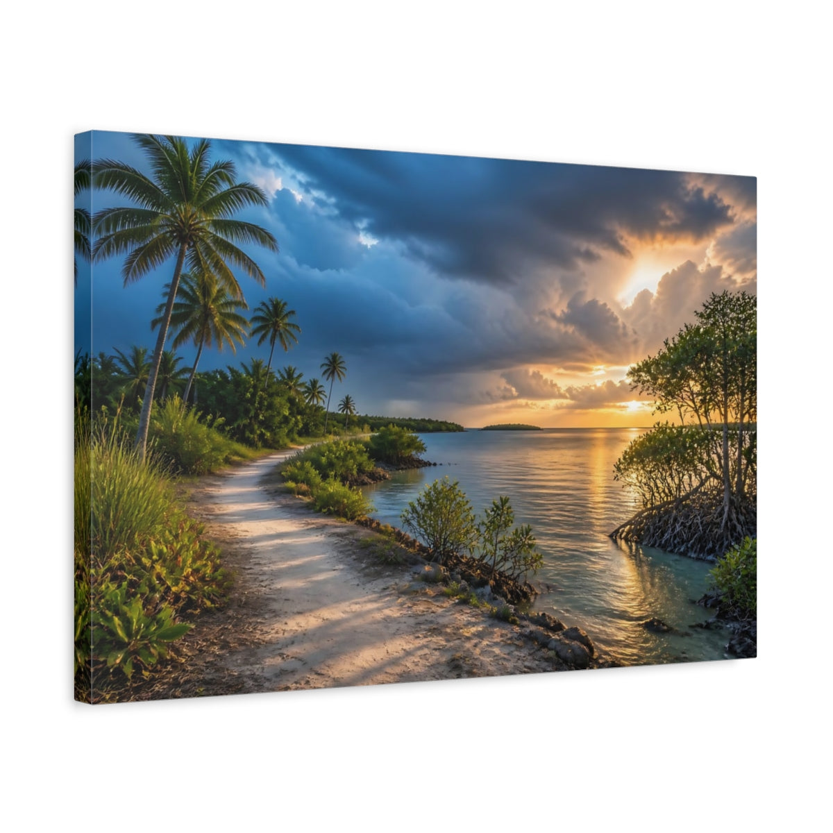 Side Mockup 3. Mangrove Bay Landscape shown as canvas print