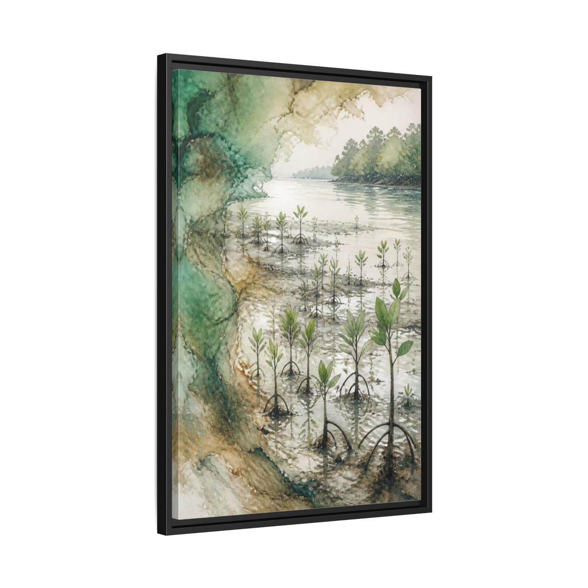 Side Mockup 14. Mangrove Nature Study shown as framed canvas print