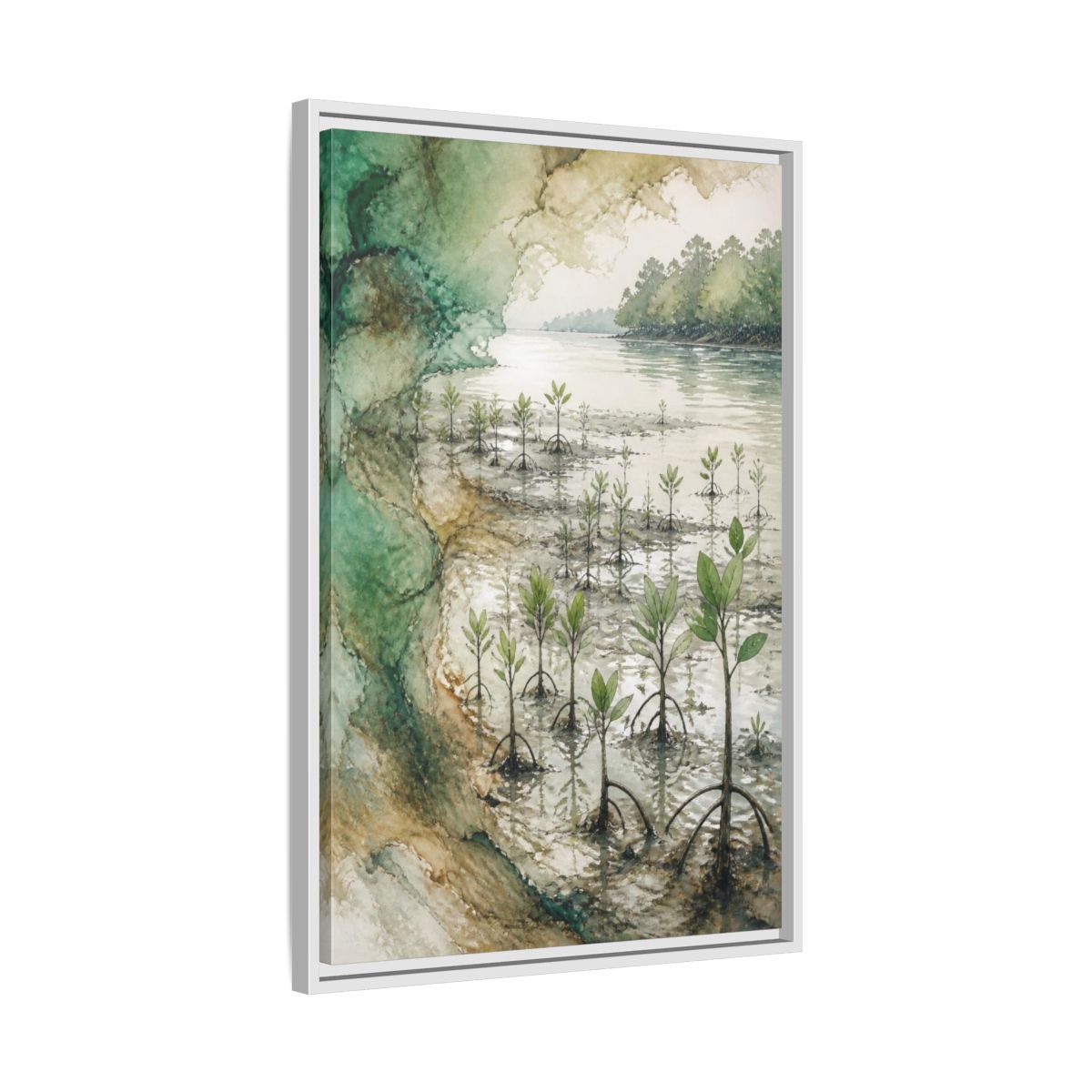 Side Mockup 10. Mangrove Nature Study shown as framed canvas print