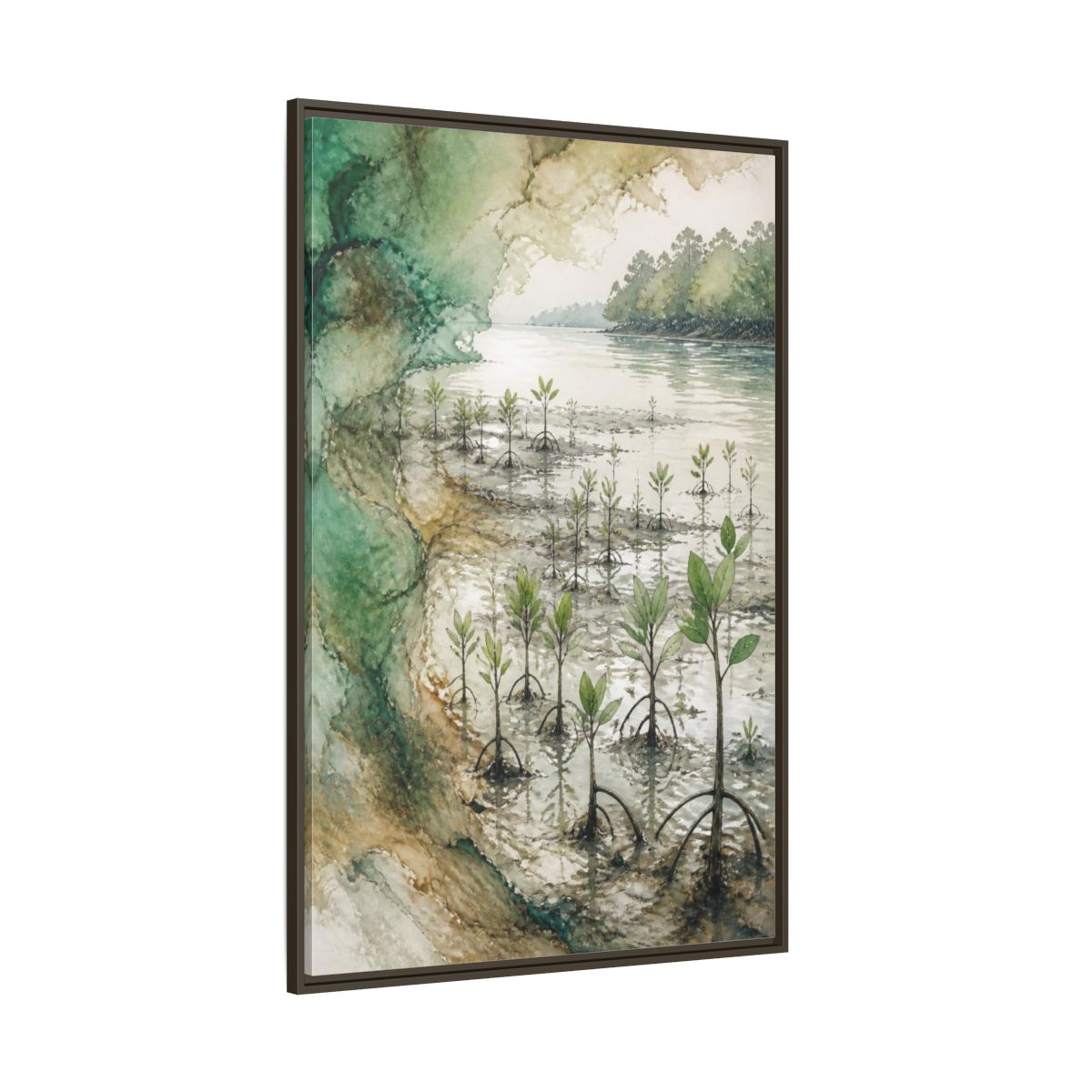 Side Mockup 8. Mangrove Nature Study shown as framed canvas print