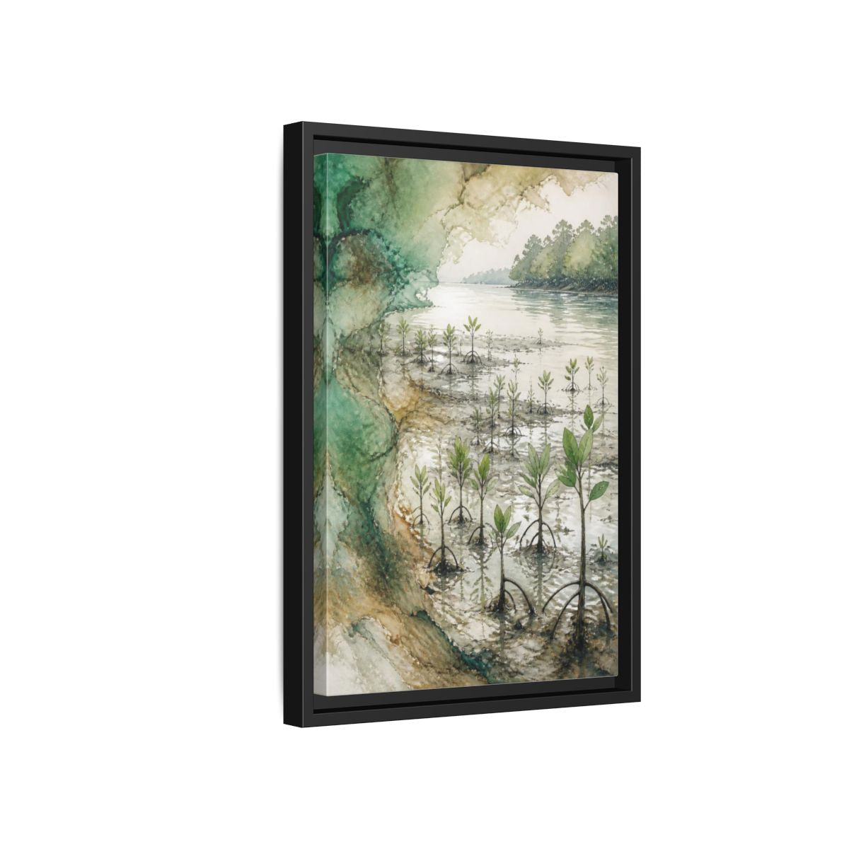 Side Mockup 6. Mangrove Nature Study shown as framed canvas print